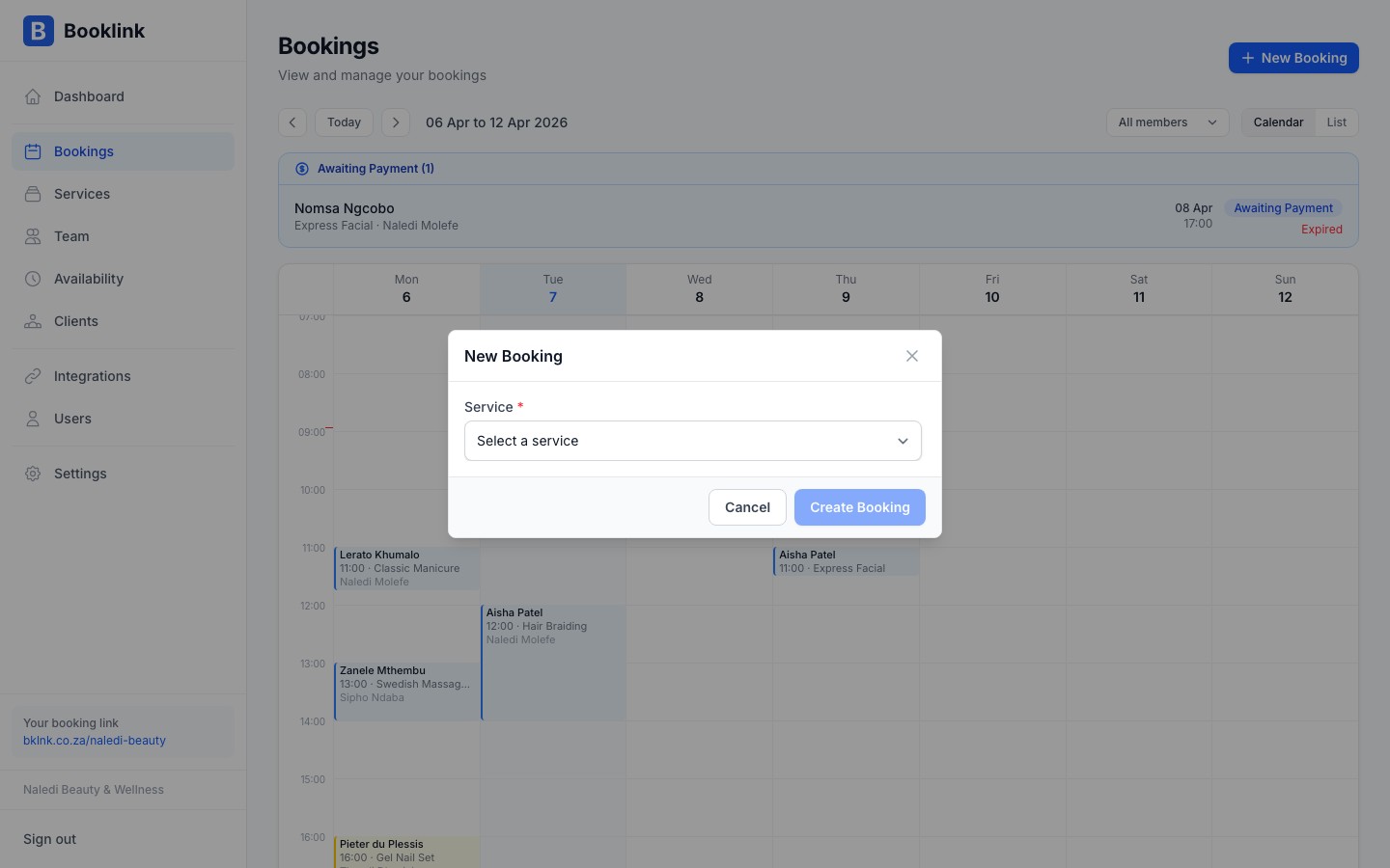 New Booking client details form