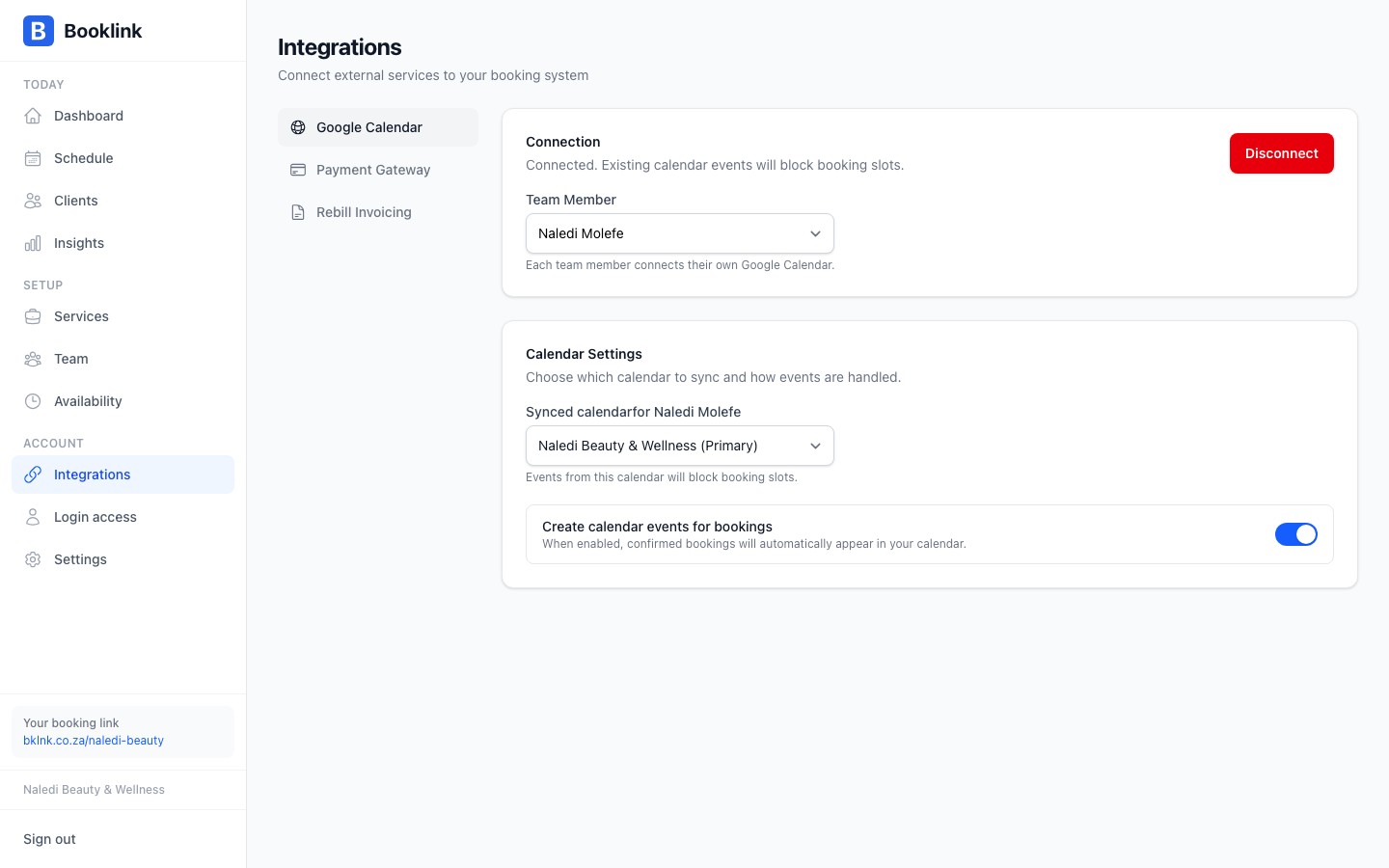 Integrations page showing the free plan upgrade prompt on the payments card