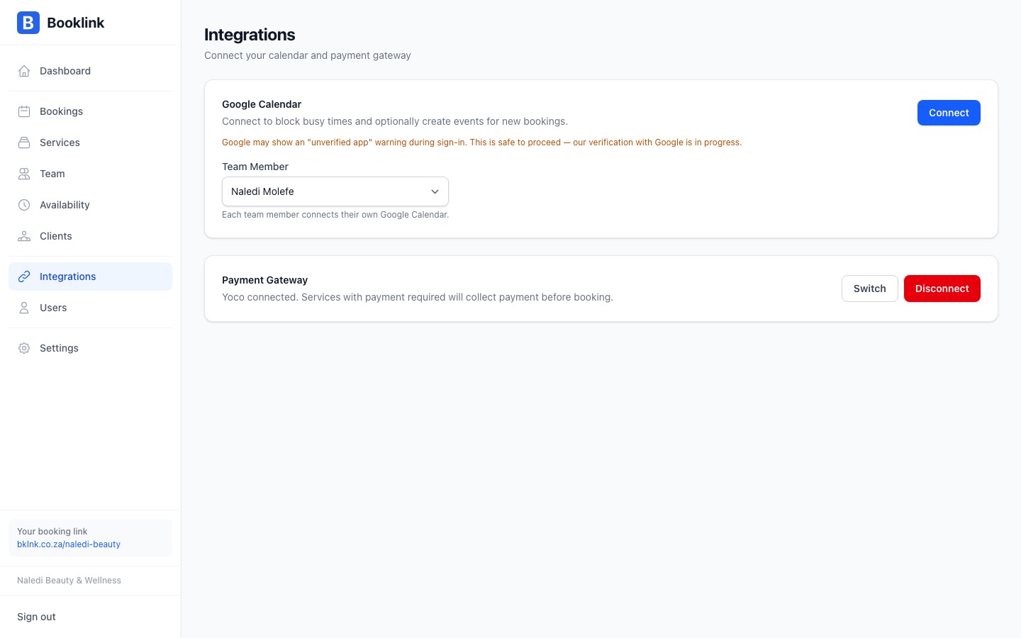 integrations google disconnected