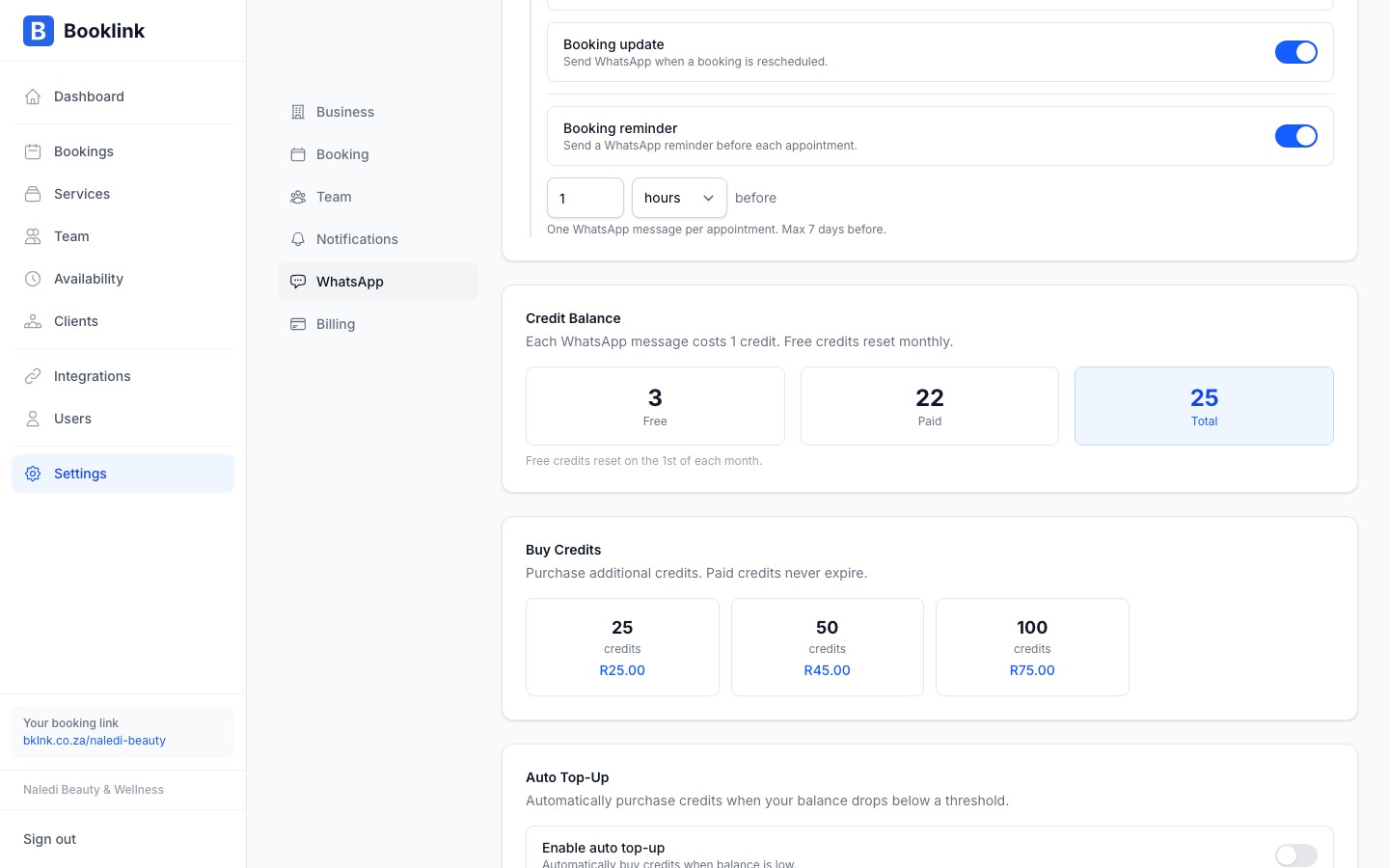 Credit purchase page showing available bundle options and pricing