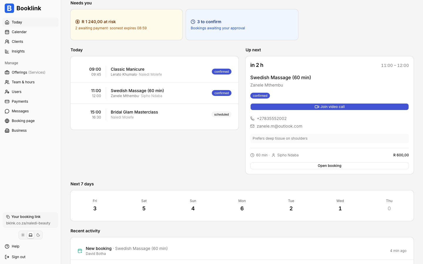 The Needs you band showing awaiting payment, to confirm, and conflict cards